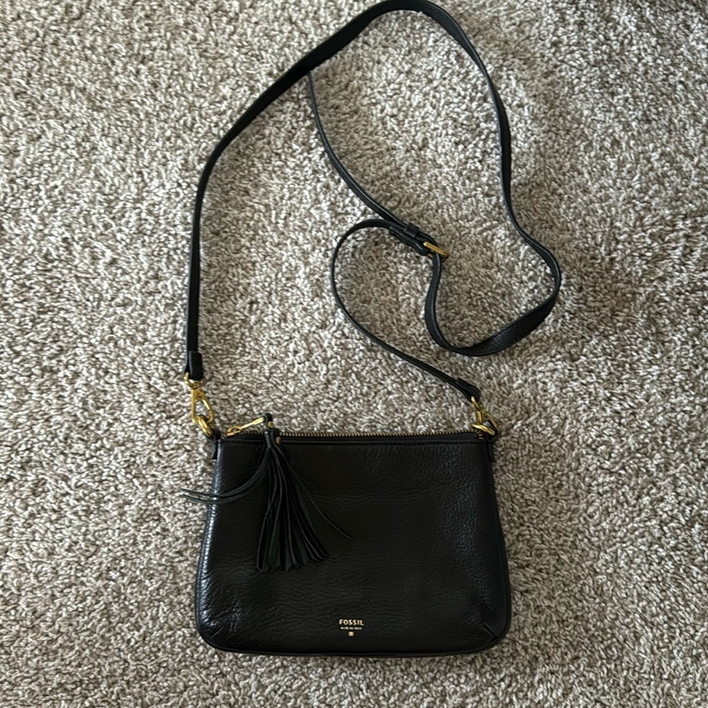 Fossil Black Leather Crossbody